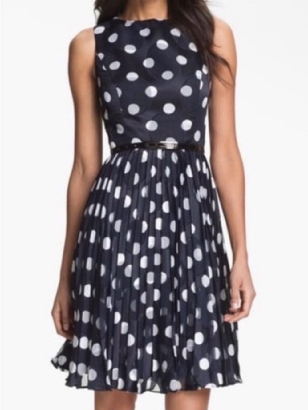 Adrianna Papell Navy Polka Dot Dress, Sleeveless Size 4 - Picture 1 of 11